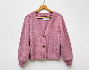 Vintage short cardigan, soft wool jacket, 90s style, buttoned knit jacket, short wool jacket, M