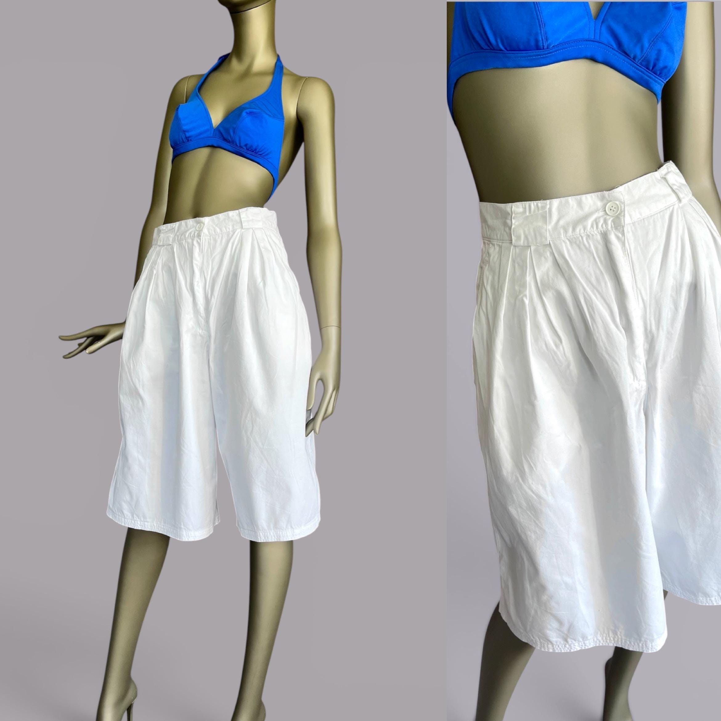 White vintage Bermuda shorts, women's cotton shorts, 80s style shorts for women, size 40