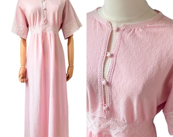 Nachtkleid Rose 1970er Jahre / Vintage Nachthemd Maxi / Glockenärmel / Maxikleid / Rosa / Hauskleid / Nachtwäsche
