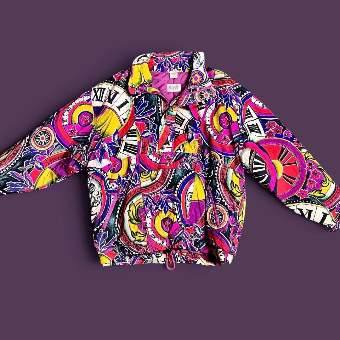 Colorful 80s/90s Jacket, L Nylon Winter Jacket, Unisex Jumper