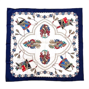 70s scarf blue white with pattern chain pattern True Vintage scarf colorful 70s accessories