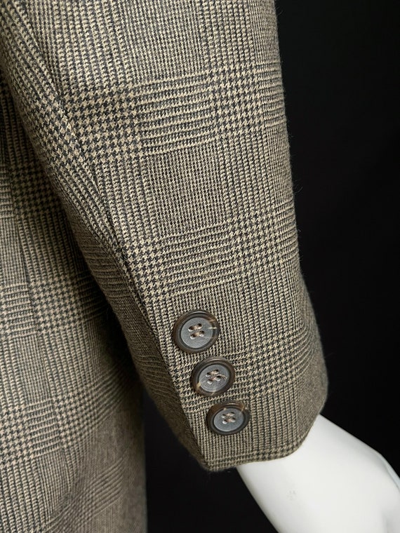Checkered blazer brown virgin wool cashmere jacke… - image 3