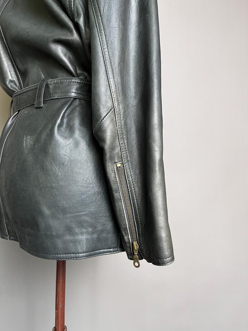 Vintage 90s Leather Jacket Black S, / Biker Jacket in Leather Lindbergh / Women's Smooth Leather Jacket image 6