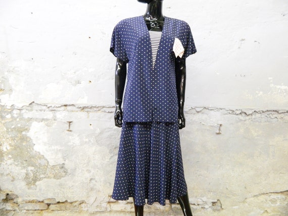 1970s skirt and blouse blue rose dotted / vintage