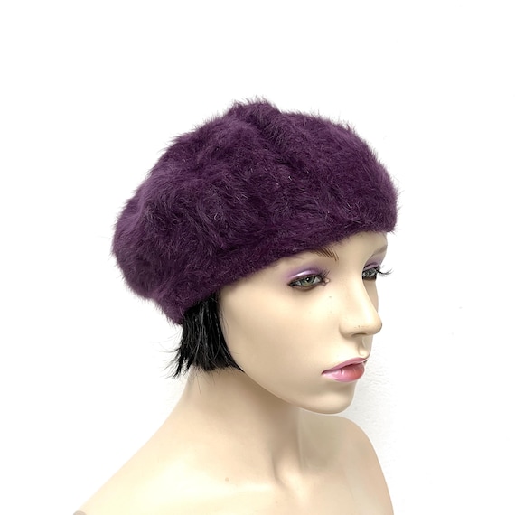 Vintage Purple Hat / Angora Flat Cap / Women display picture 2