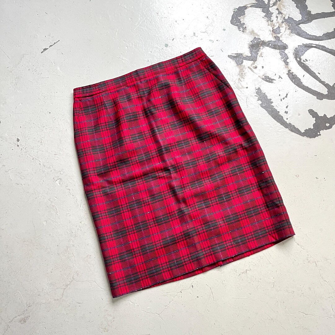 Checked Skirt 70s Red Virgin Wool True Vintage Wool Skirt