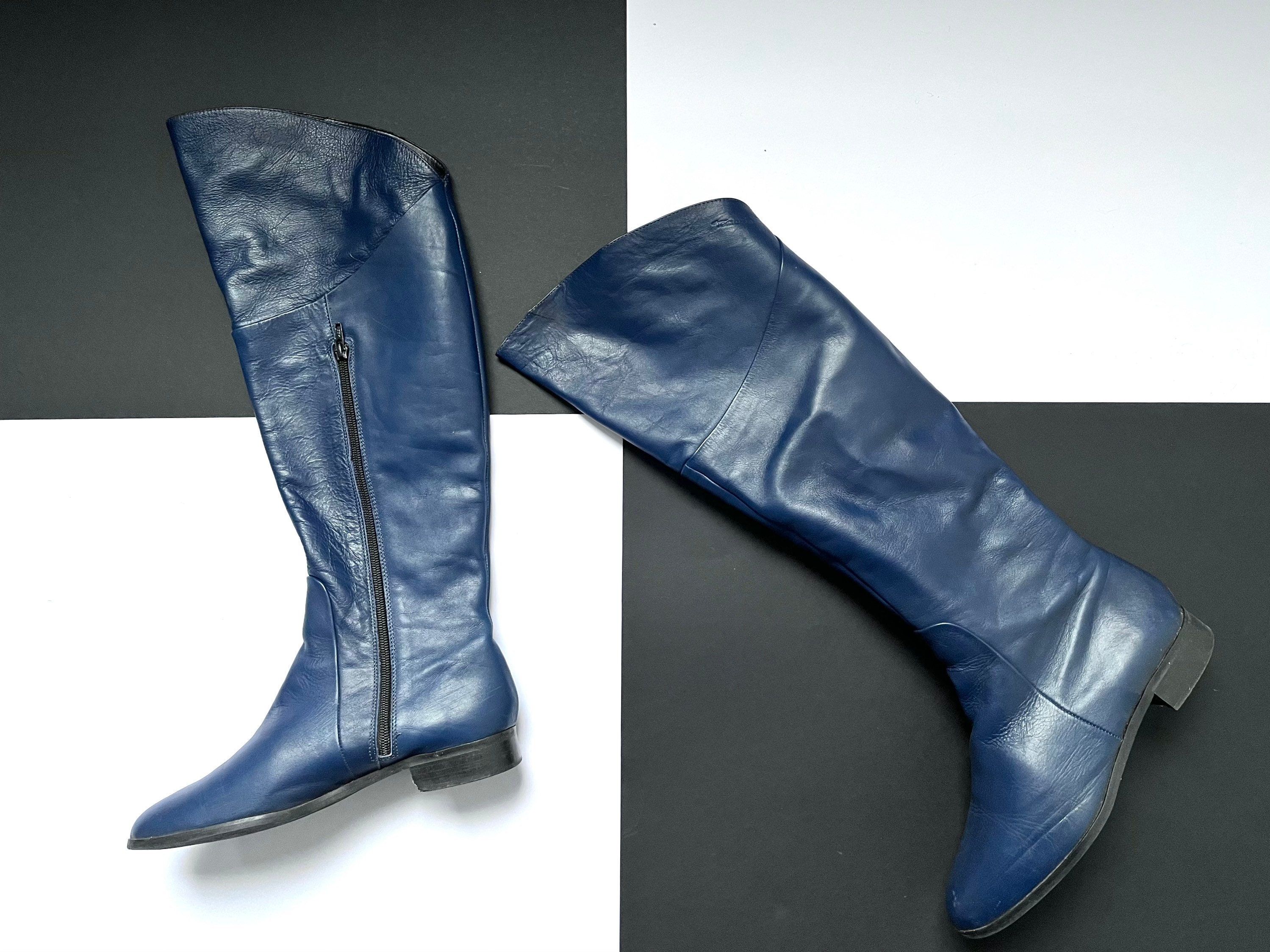 blauwe overknee laarzen