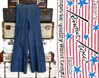 Original 70s blue flared jeans, vintage flared jeans, Jasons USA, women's high-waisted trousers, XS