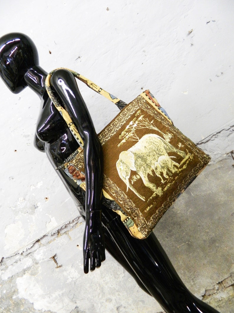 Boho bag beaded sequins vintage shopper Bohemian shopper brown colorful ethnic schuter bag large 1990s bag