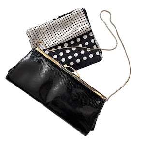 60er Handtasche schwarz Leder / Abendtasche / Schultertasche länglich / Tasche Party / True Vintage