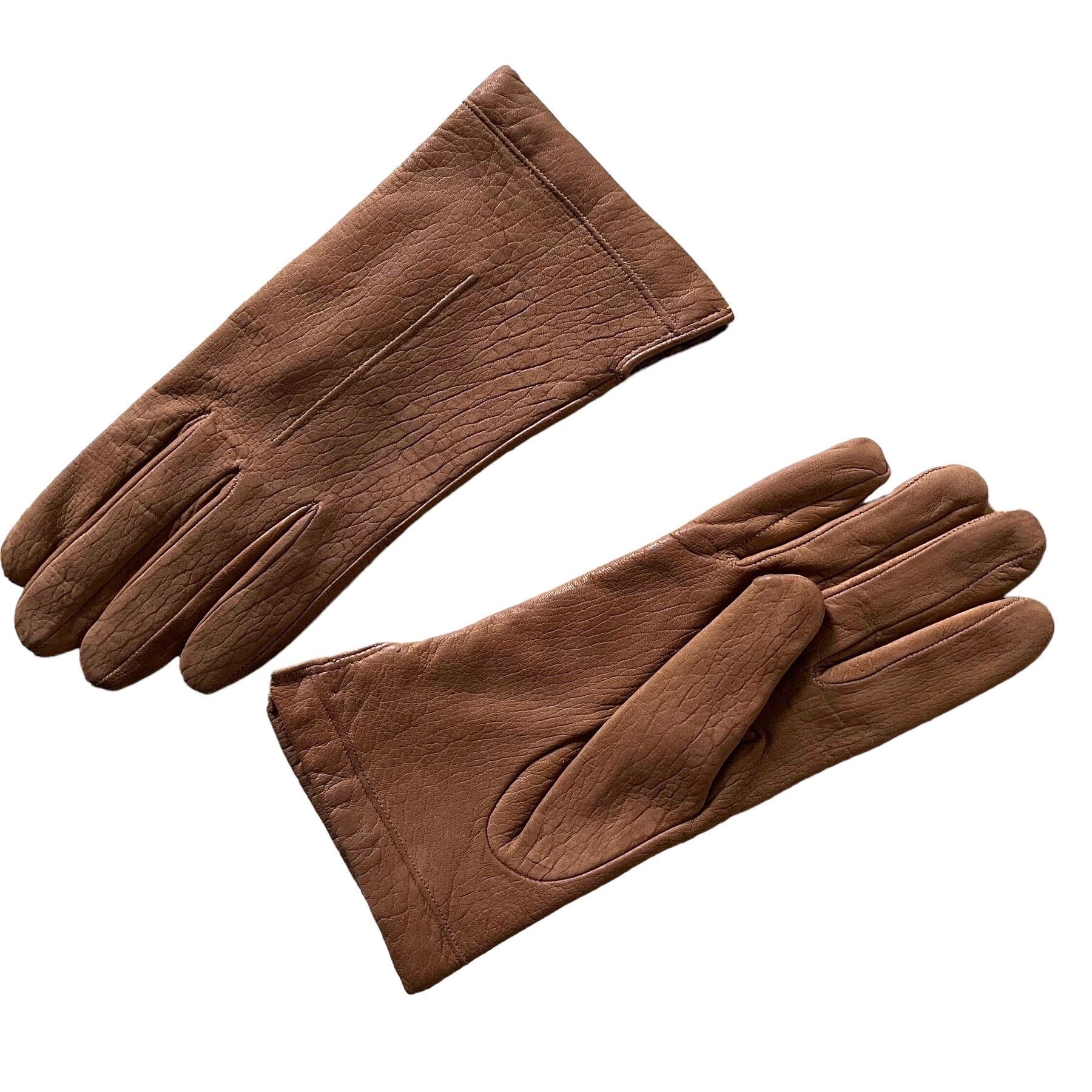 13.7.23-15 80er Lederhandschuhe Vintage Fingerhandschuhe Handschuhe Leder / Damen / Hellbraun / Winterhandschuhe /