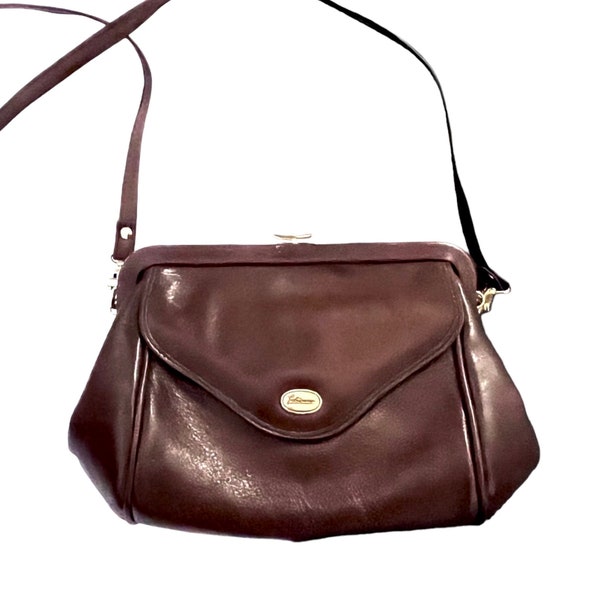 Vintage leather bag brown / 80s bag leather / shoulder bag / crossbody bag brown