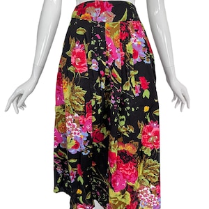1980s skirt floral colorful cotton / cotton skirt / skirt with pockets / 80s floral skirt / summer skirt / dark florals