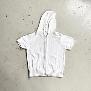 Hoodie White 90s Zipper Short Sleeve Sweater Vintage Knitted Sweater Cardigan Short