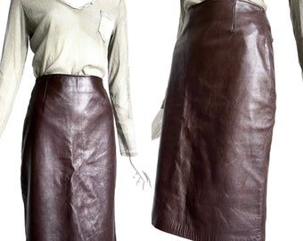 90s skirt leather brown pencil skirt True vintage leather skirt Italy S M