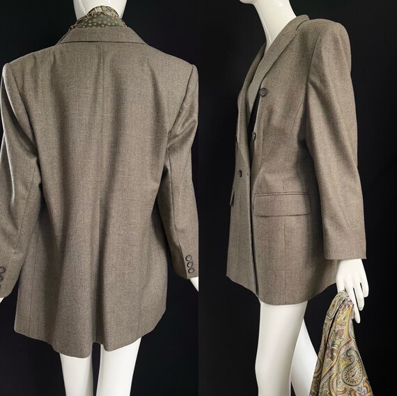 Checkered blazer brown virgin wool cashmere jacke… - image 1