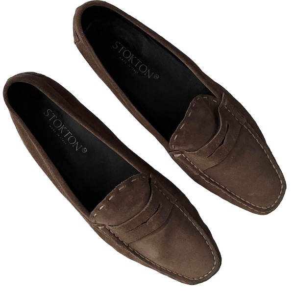Vintage Mokassin braun Stokton Italy 40 / 90s Schuhe Damen / Flats Leder / Leder-Slipper
