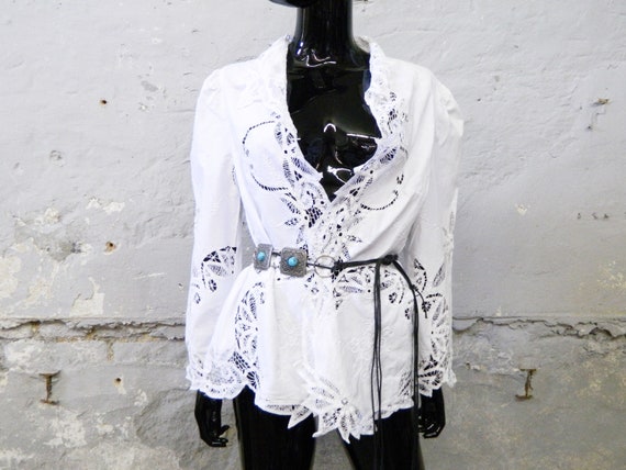 1980s blouse jacket cotton lace / blouse jacket /