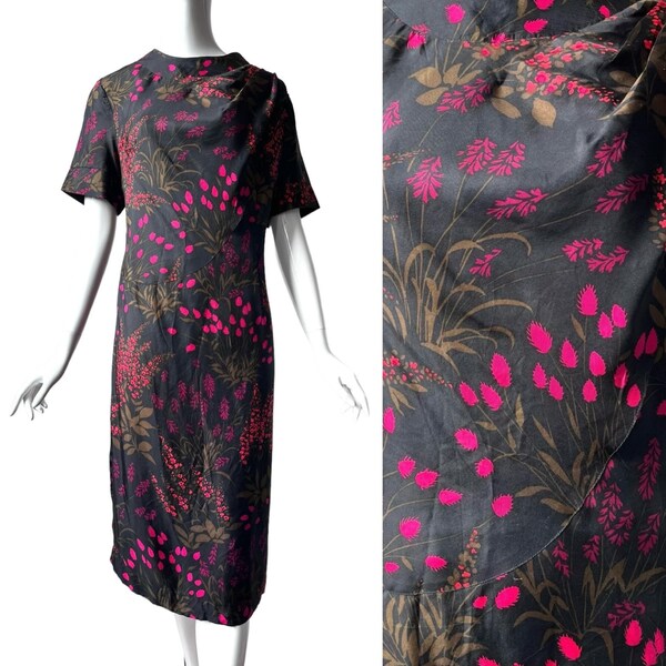 Robe des années 1940 soie Hawaii / robe en soie fleurs / robe midi années 40 / robe vintage longue / robe florale / motif floral en soie