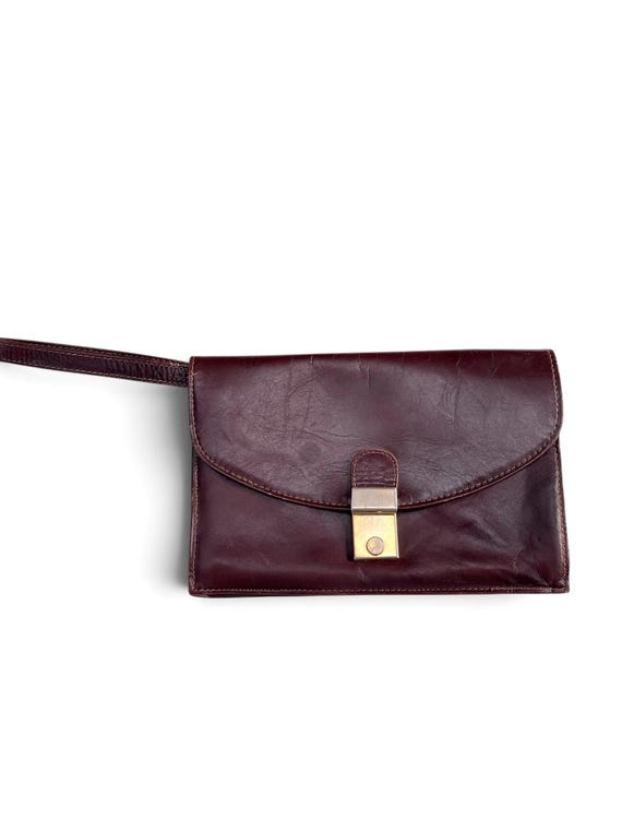 Vintage Handgelenktasche Rotbraun Leder, 70er Herren-Tasche, Henkeltasche