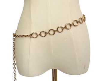 Anillos de cinturón de cadena de la década de 1980 Metal dorado / Cinturón de cadera vintage / Cinturón de metal / Cinturón de cadera / Cinturón para vestido