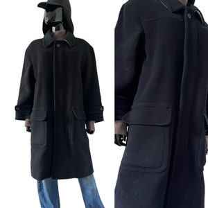 80s coat men black new wool / vintage coat man / wool coat