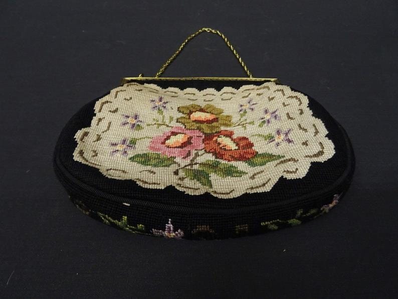 Tapestry bag gobelin bag vintage bag evening bag 40s bag 1940s bag embroidered bag small handbag