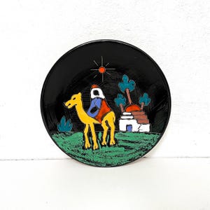 Large wall plate ceramic vintage hand-painted ceramic plate mid century decoration wall
