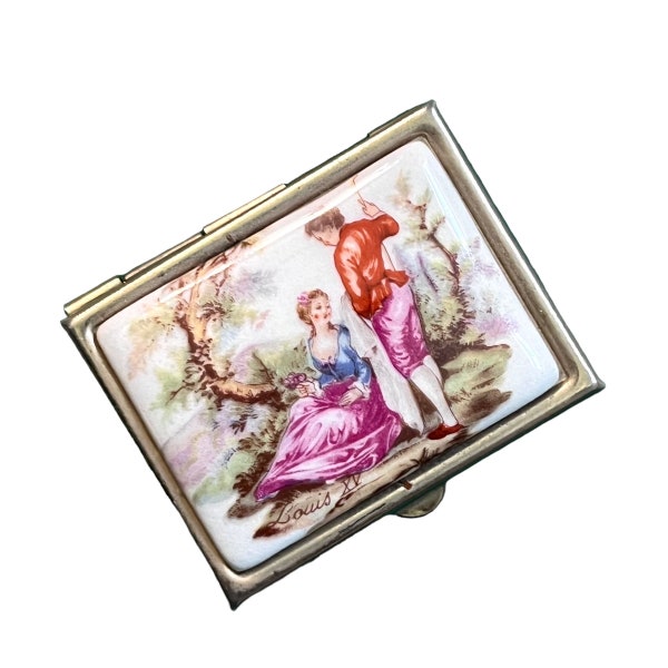 Mini-Dose mit Porzellan handbemalt True Vintage Pillendose Schmuckkästchen Louis XV