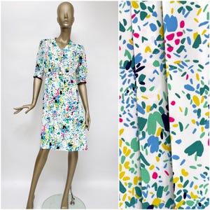 Vestido años 70 colorido / vestido midi estampado floral con cinturón mangas abullonadas / True Vintage mujer / vestido flor M L