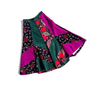 70s fluwelen rok patchwork herfst winter fluwelen rok kleurrijk echte vintage hippie hoge taille rok, S, M