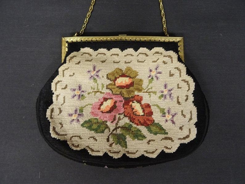 Tapestry bag gobelin bag vintage bag evening bag 40s bag 1940s bag embroidered bag small handbag