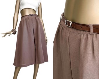 70s brown midi skirt with belt, pure wool, vintage midi skirt, boot skirt, M