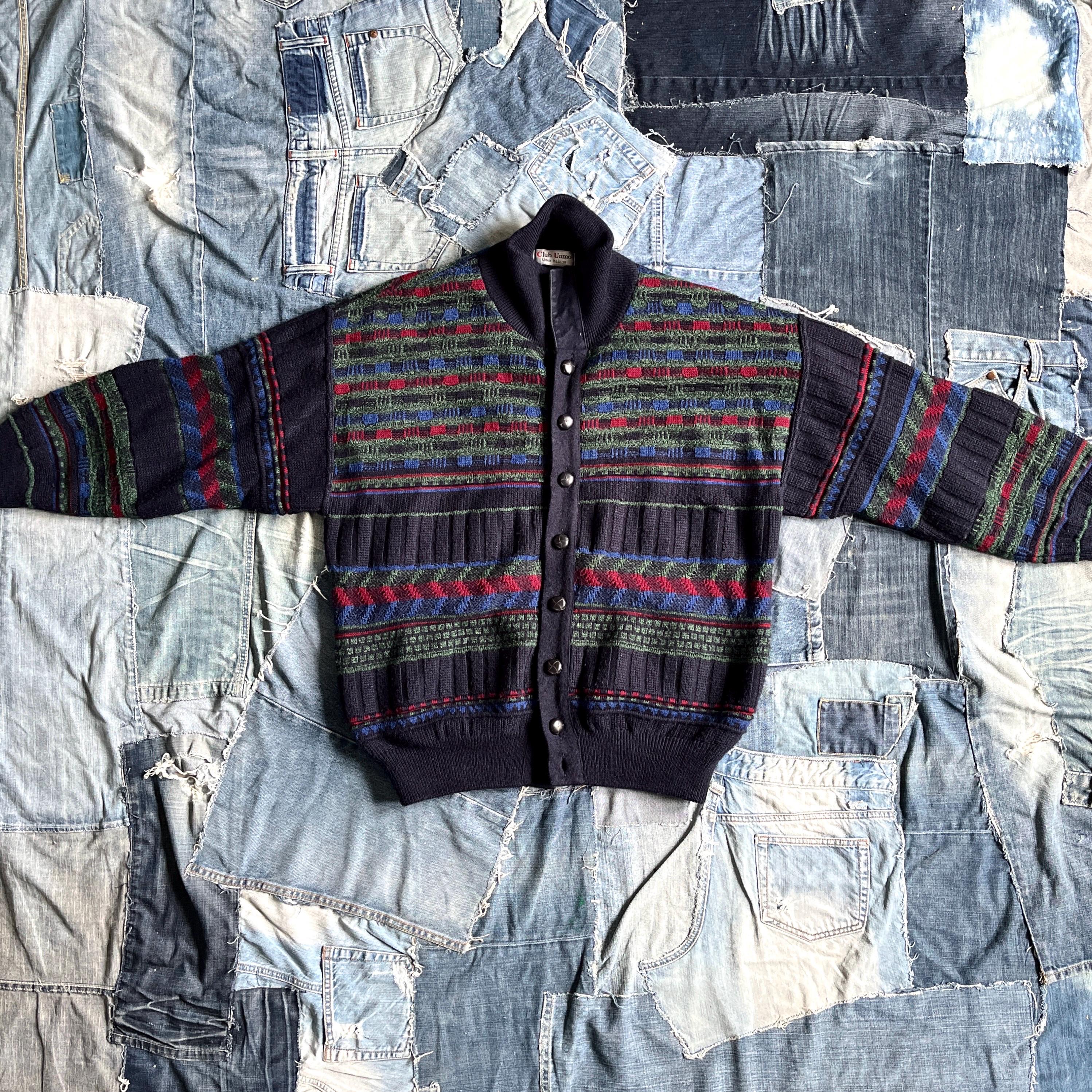 1980s Knit Jacket Men's Wool Jacket Colorful Club Uomo Italy Men's