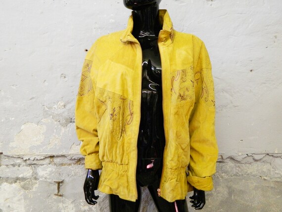 1980s leather jacket yellow ladies L / ladies jack