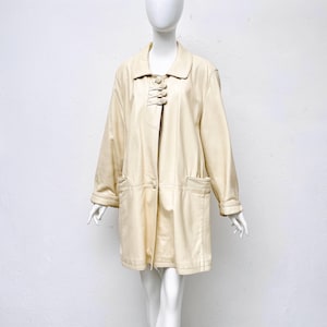 1980s leather coat women beige / vintage coat leather oversize cut / leather coat L XL