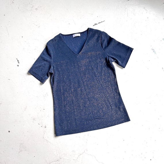 Shirt glitter middernachtblauw rekbaar dames T-shirt feestelijk