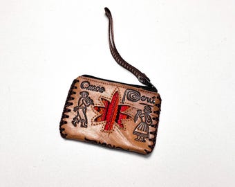 70s Leather Wallet Peru, Handmade Purse, Vintage Embroidered Wallet, Hippie