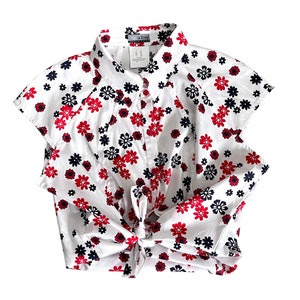 90s Bluse ohne Arm kurz Blumenmuster Baumwolle / Vintage Hemd Damen / Blümchenbluse / Damen L