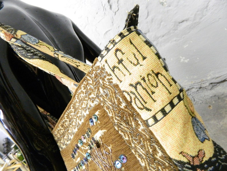 Boho bag beaded sequins vintage shopper Bohemian shopper brown colorful ethnic schuter bag large 1990s bag
