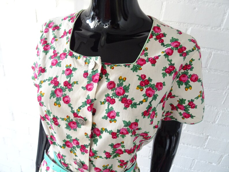 1950s dress rose pattern vintage dress floral dress floral ...
