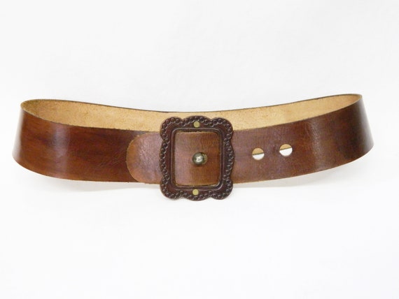 1970s belt brown leather wide / festival belt / vi