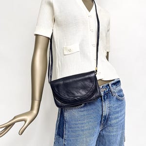 Vintage leather bag small dark blue vintage shoulder bag leather blue adjustable strap