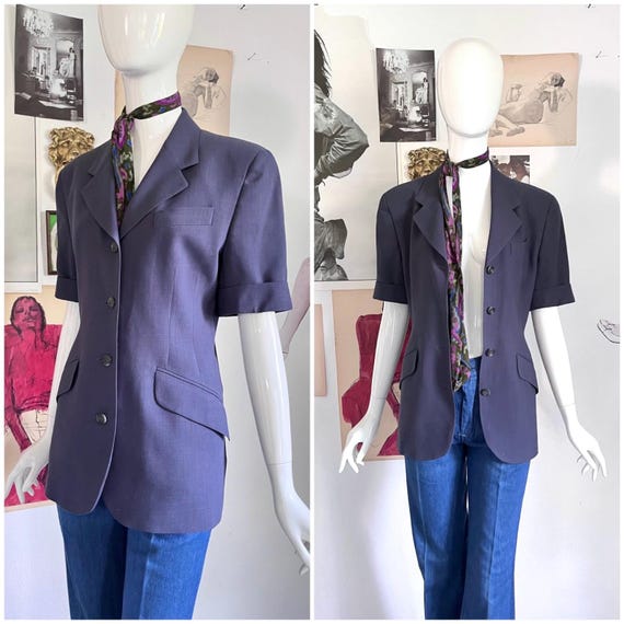 Blazer manches courtes bleu Austin REED laine Viscose veste femme Vintage S M laine peignee luxe veste manches courtes bureau Etsy France