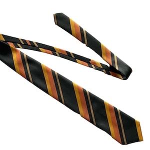 1970s tie black orange yellow PEACOCK / vintage tie wide colorful with pattern diagonal stripes