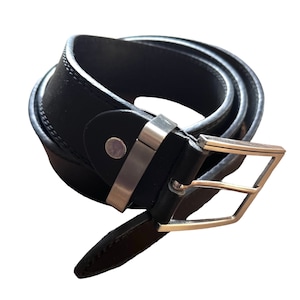 Vintage men&#39;s belt black leather NOS / 80s leather belt / belt black silver / belt black wide