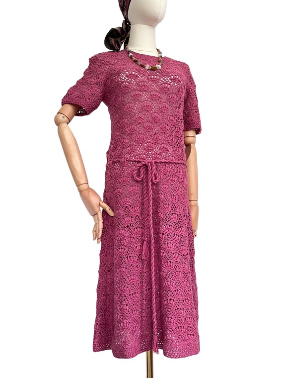 Vintage crochet dress cotton 1970s dress crochete… - image 3