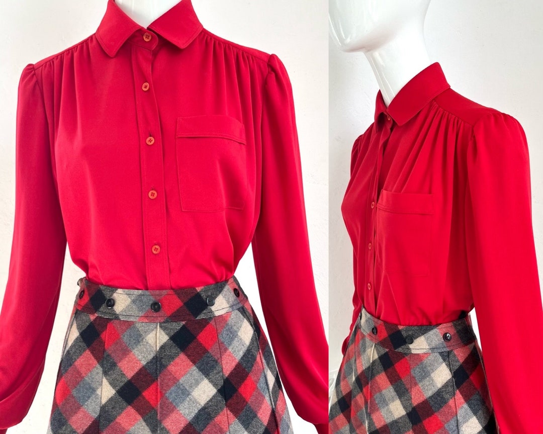 1970s Blouse Red Uni / Vintage Women's Shirt / MOD / 70s Etsy