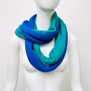 Double scarf blue green 70s / roll scarf / loop scarf / vintage scarf set / women&#39;s accessories winter / wool scarf