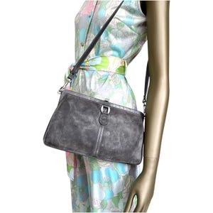 70s leather bag grey ASSIMA vintage shoulder bag leather crossbody bag suede